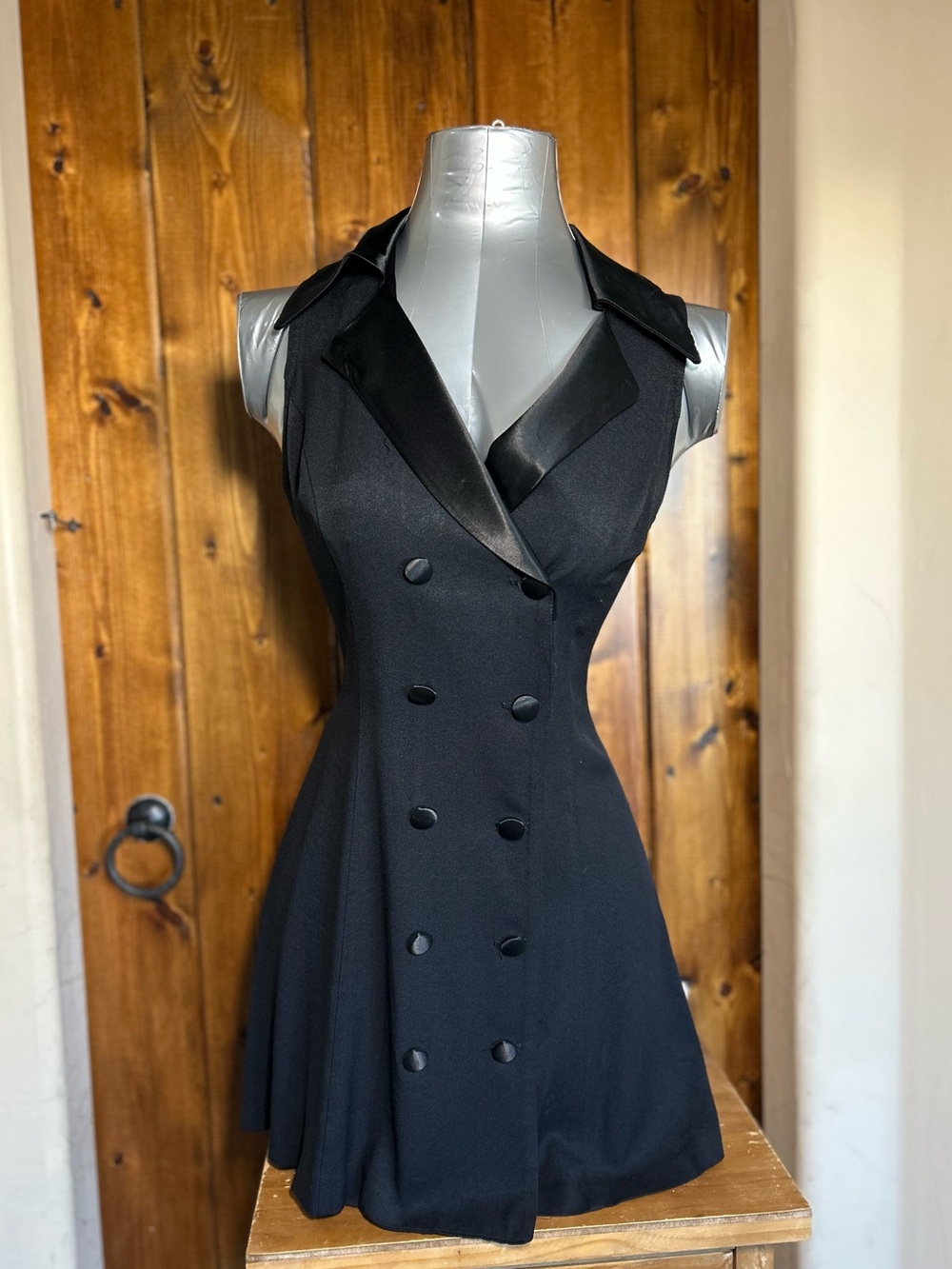 One-Shoulder Black Double-Breasted Fit & Flare Dress